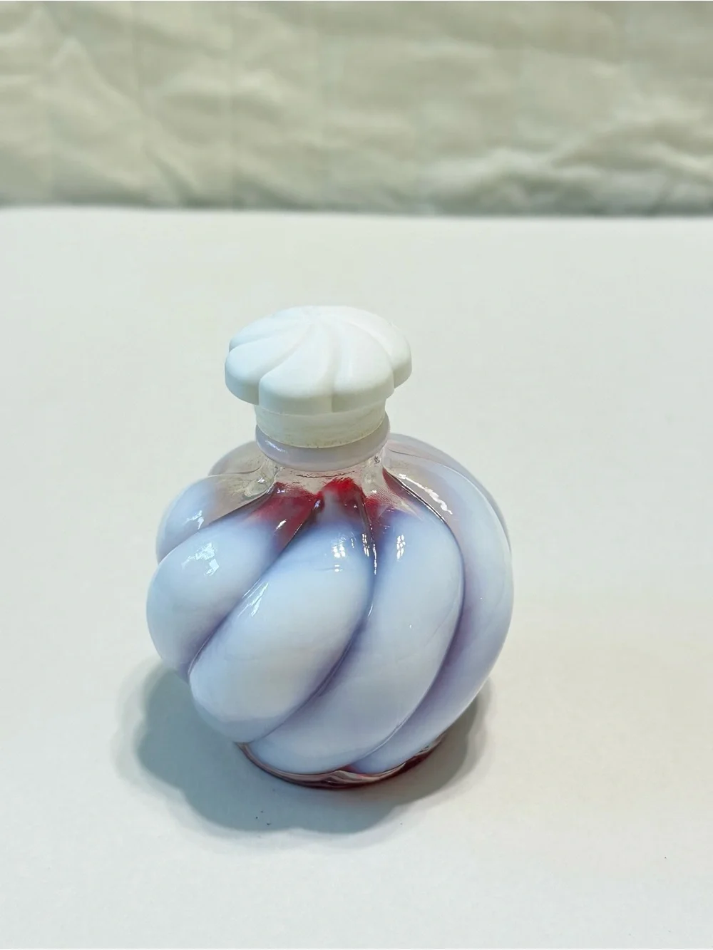 Vintage Wrisley White Cloud Carnation Fenton Opalescent Swirl Bottle Flower Cap